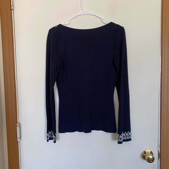 Ann Taylor loft xs blue long sleeve, V-neck, top with wrist and neck line beads - Picture 2 of 5